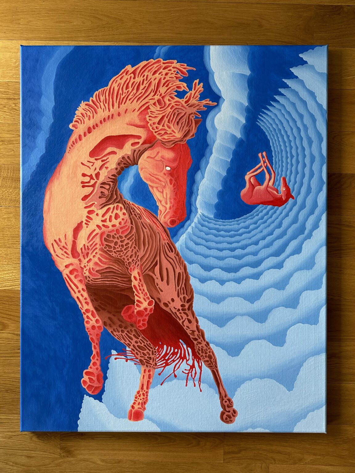 「赤い牝馬」、油彩、73x92cm、2023年、見せると約束した