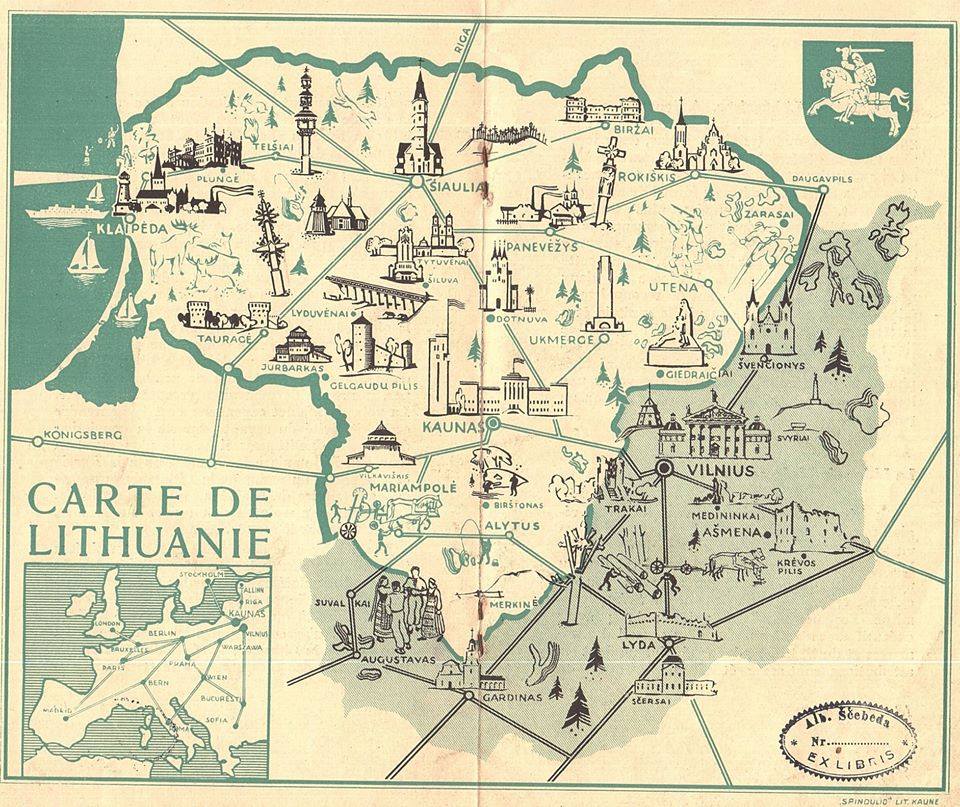 1930 年頃、当時ポーランドが占領していた領土を含むリトアニアの地図 (Carte de Lithuanie)。