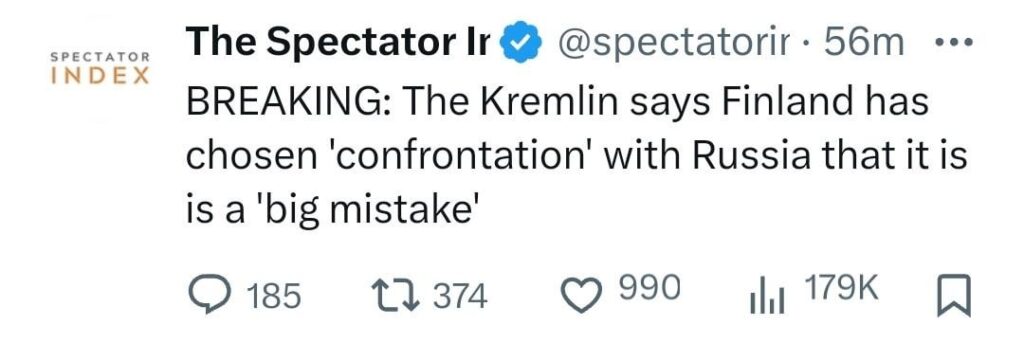 クレムリン「フィンランドはロシアとの対決を選んだ」