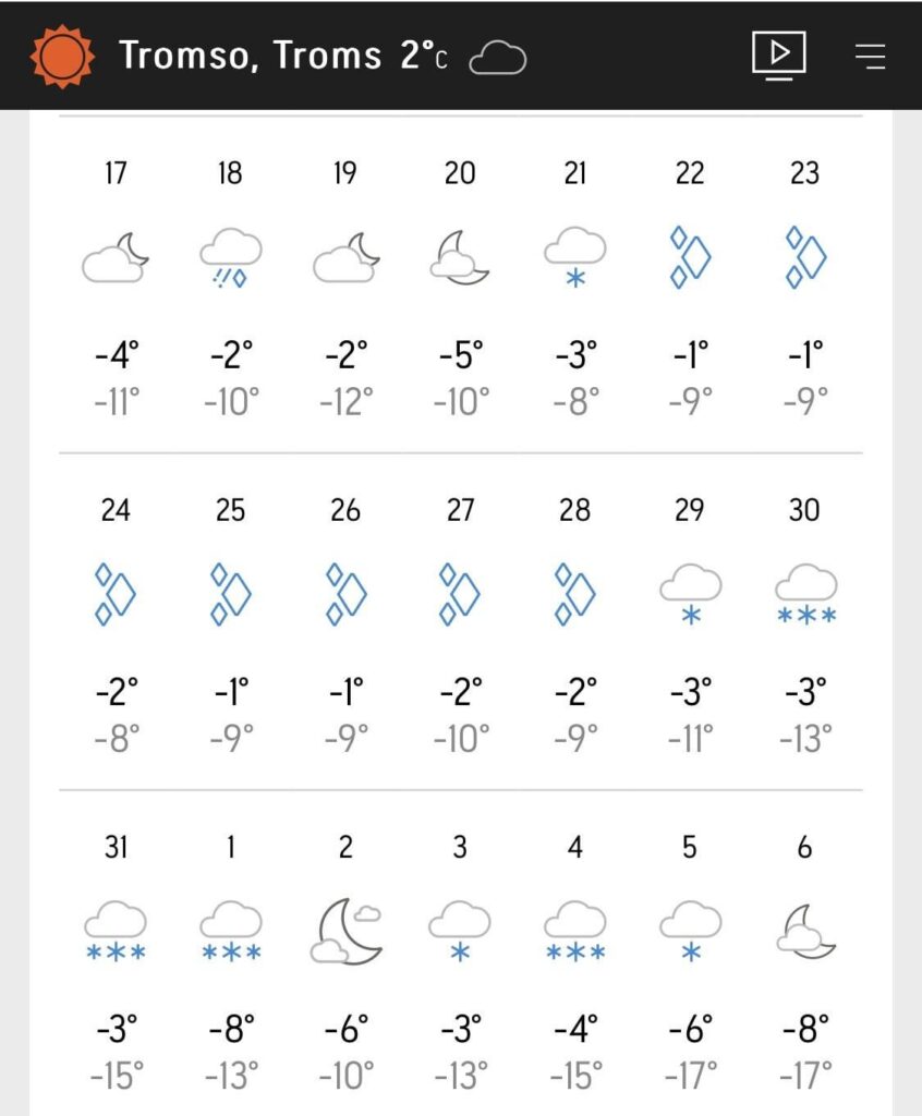 12月下旬のトロムソ