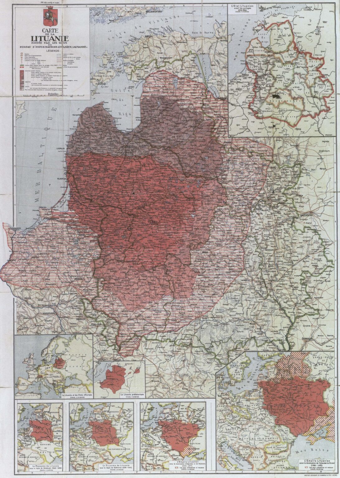 1918 年に、リトアニアの領土の発展を描いた地図がフランスのリトアニア情報局によって出版されました。
