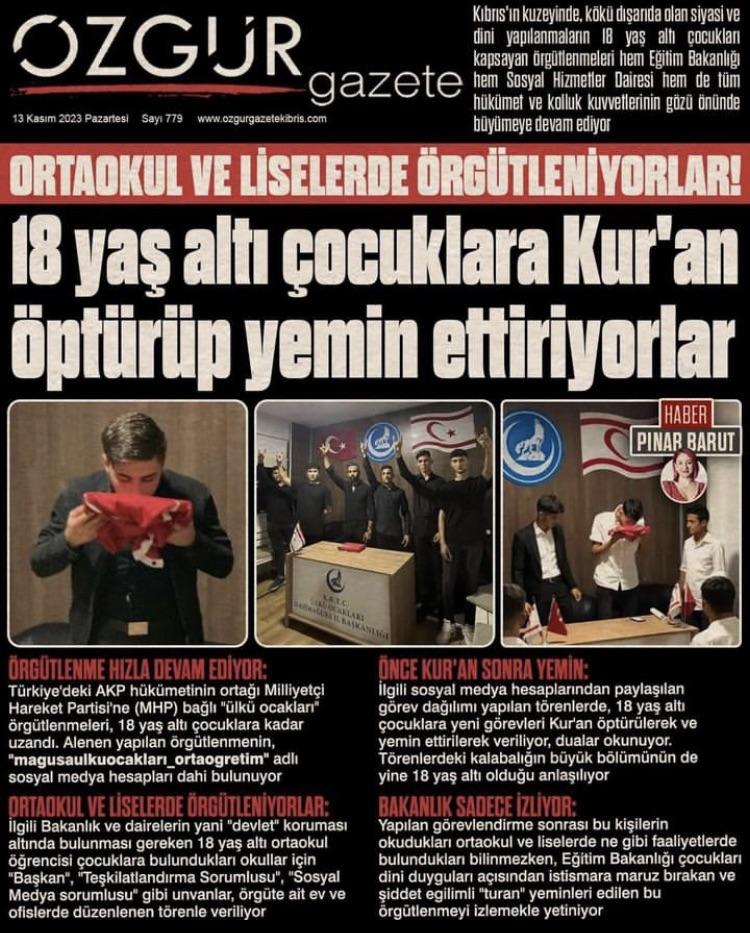 トルコの極右政党、エルドアン大統領の政党AKPとMHPは、キプロス北側の中学校や高校で「ウルク・オチャクラリ」（灰色の狼）の下で組織されつつある。 これは怖いですね。