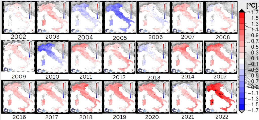 2002 年から 2022 年までのイタリアの気候変動