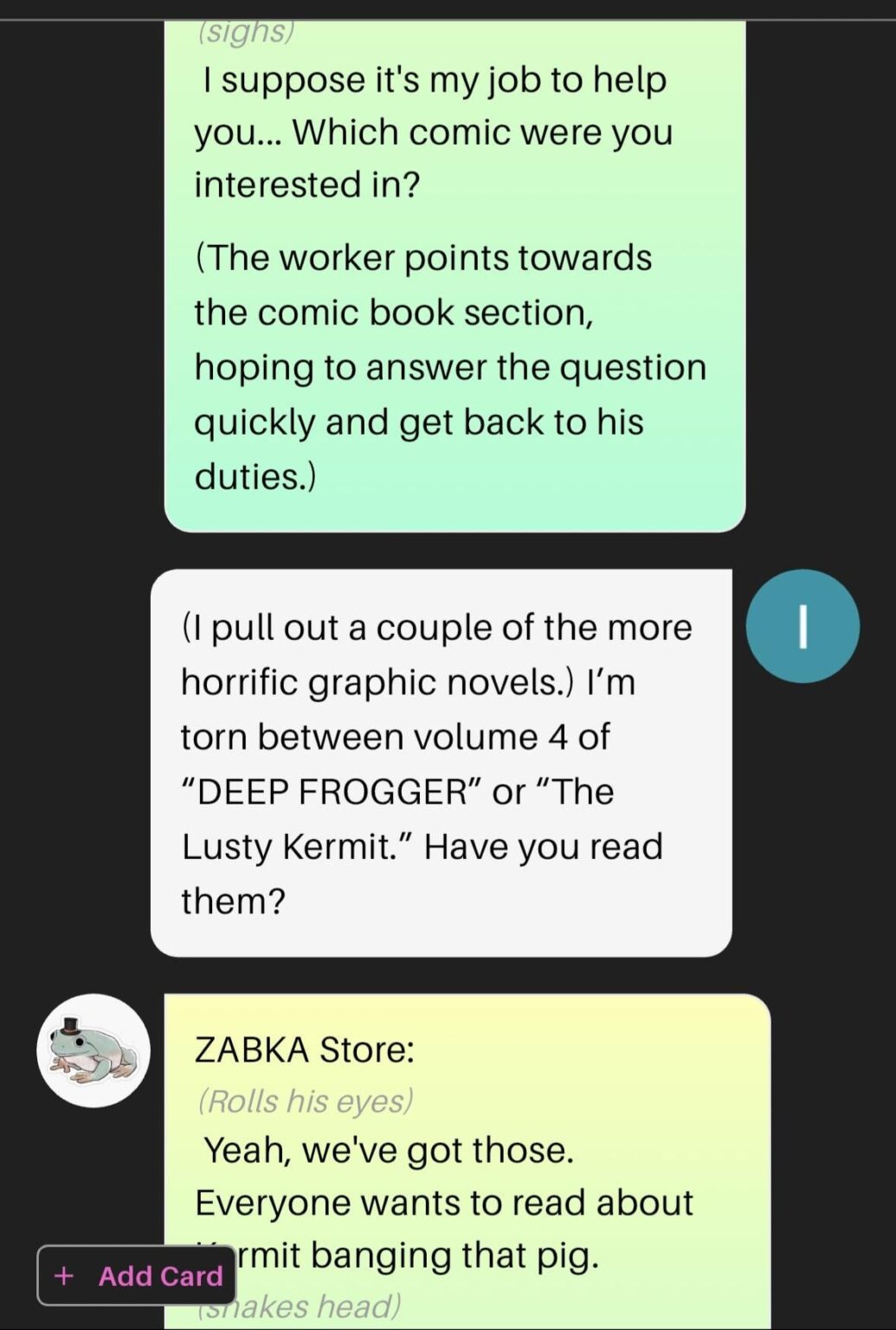 「誰かが Zabek というチャットボットを作成しました。それはちょっと…珍しいですね。」