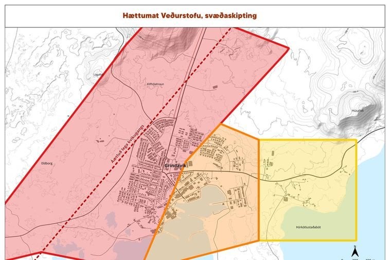 グリンダヴィークのさまざまな危険地帯を示す地図