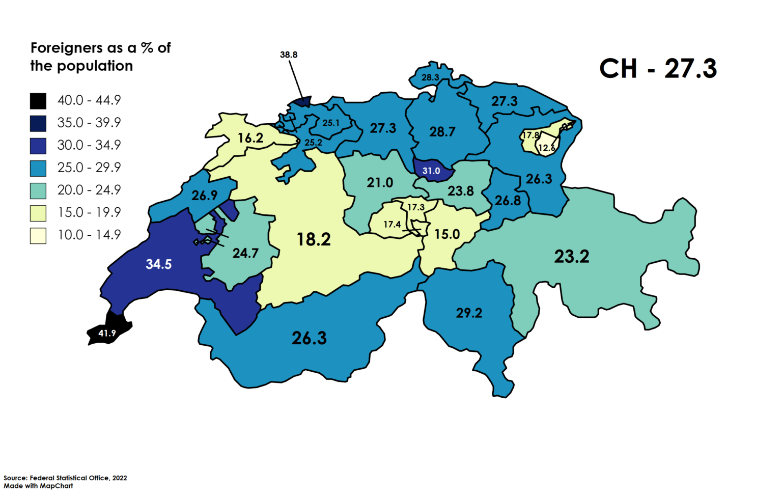 州ごとの人口に占める外国人の割合