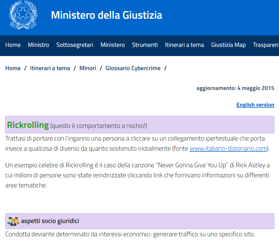 リックローリング: 法務省によると、それは犯罪となる可能性があります。