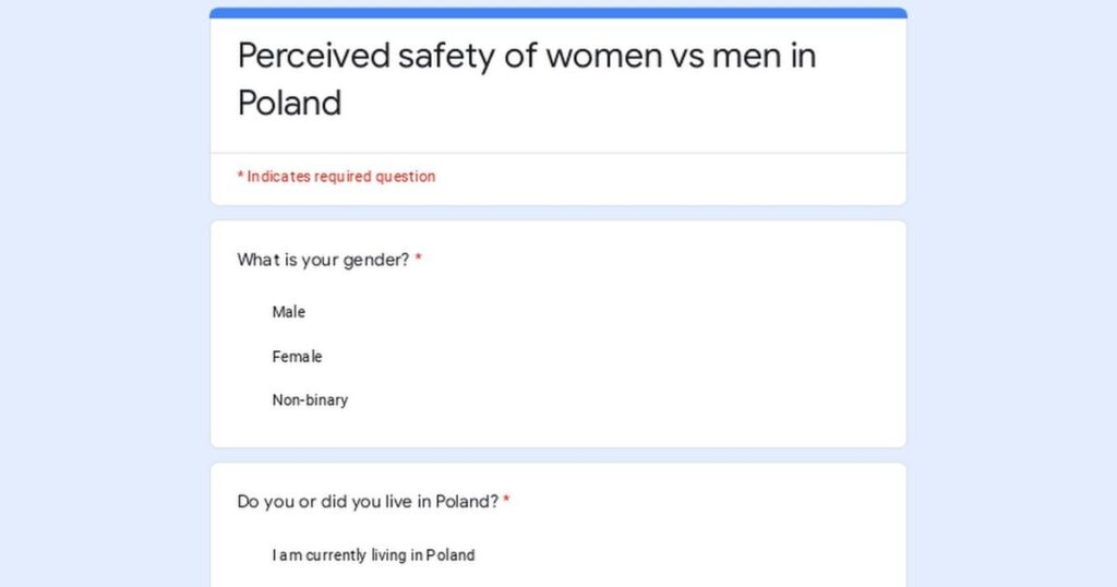 [Questionnaire] ポーランドでは女性は男性より安全ですか?
