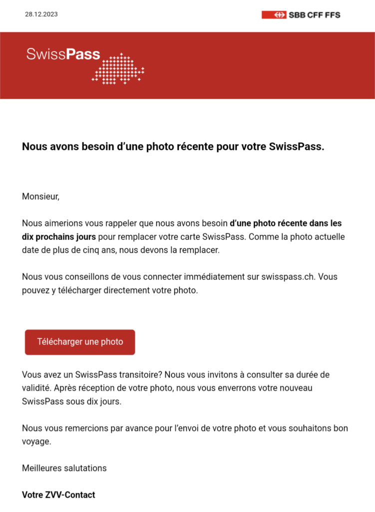 スイスパスに関するこのフィッシング詐欺のようなメールを受け取った人はいますか?