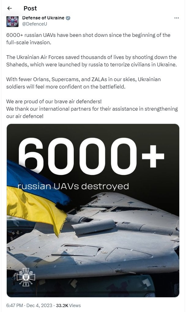 本格的な侵攻が始まって以来、6000機を超えるロシアの無人航空機が撃墜された。