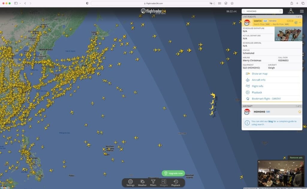 サンタのそり、太平洋を南下中 航空機追跡サイト「フライトレーダー24」に機影