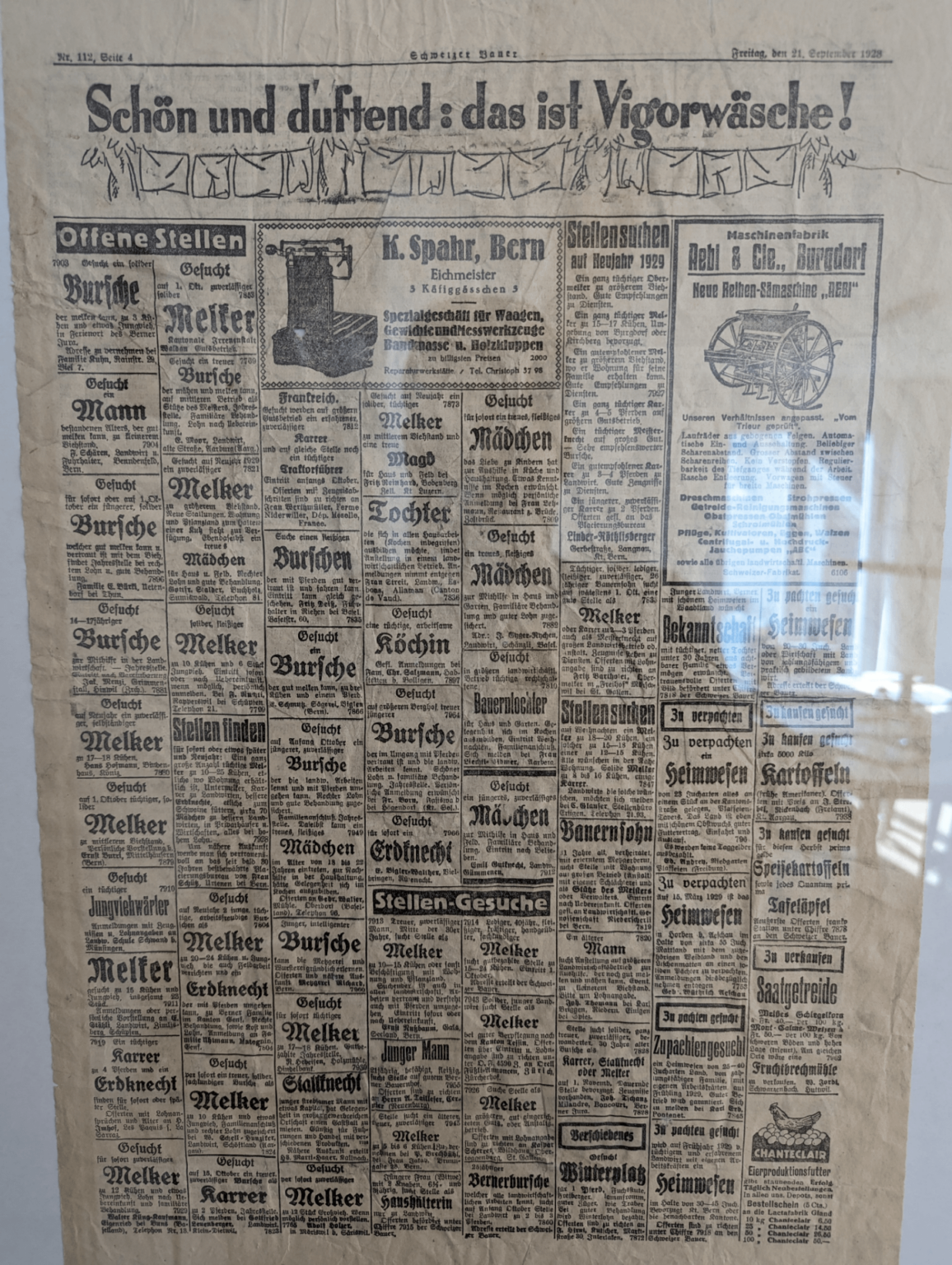 1928 年の新聞の求人広告