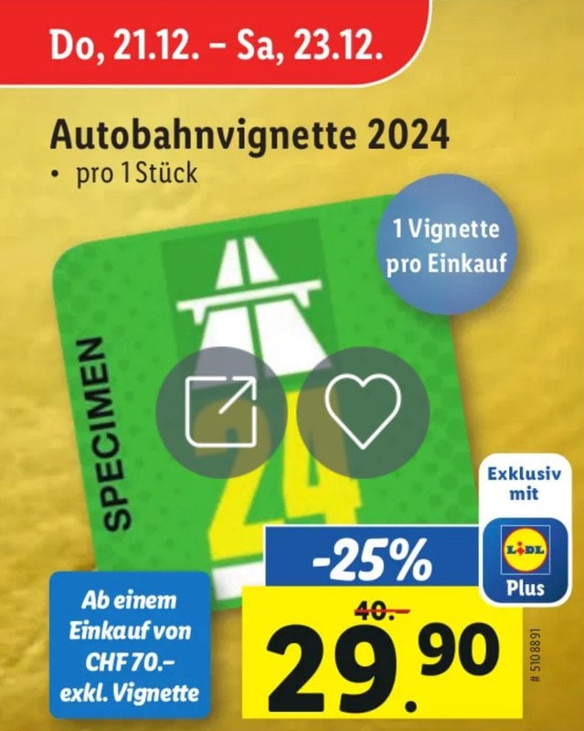 高速道路のビネット 2024 25% (Lidl)