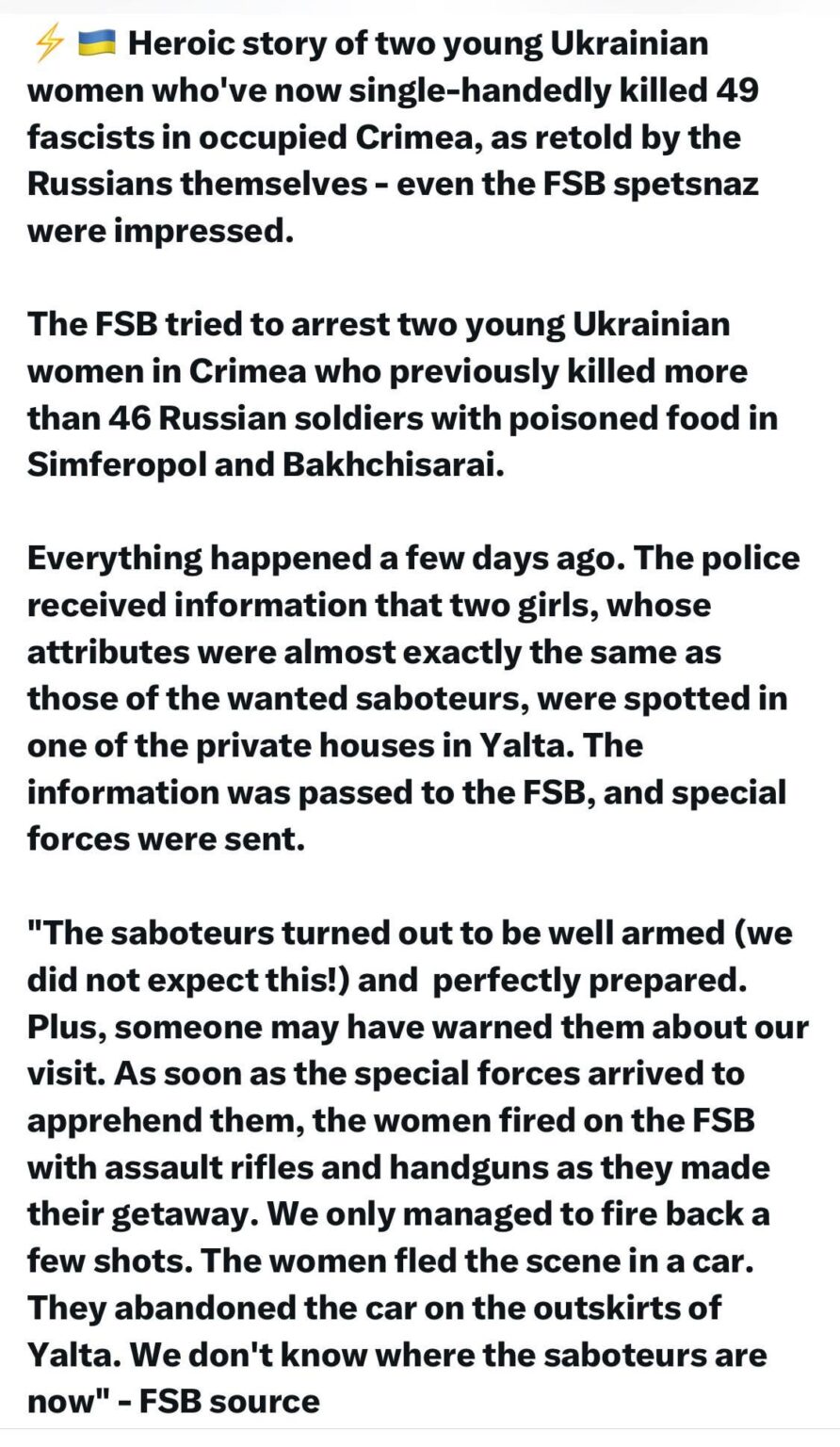 2人のウクライナ人女性がクリミアで多数のロシア人要員を連行したようだ