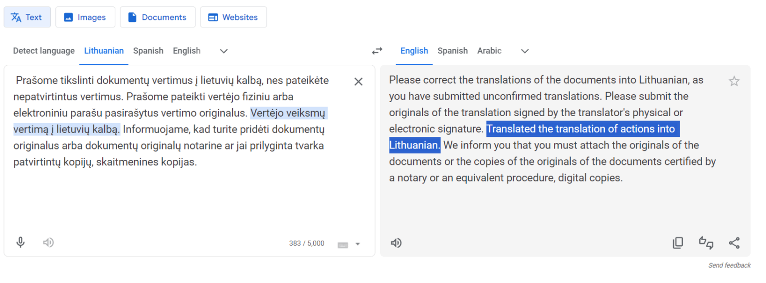 Migracija から受け取ったこのメッセージについてサポートしてください。強調表示されている部分がリトアニア語で意味をなすかどうかはわかりませんが、英語の部分は確かに意味がわかりません。