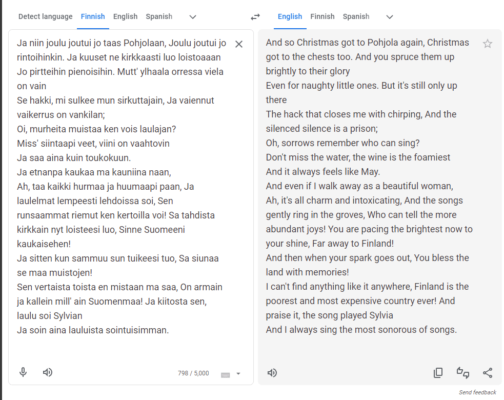 フィンランド人の方、この曲（シルヴィアンのジュルラウル）の正しい訳を教えていただけませんか？  Google翻訳はいつも混乱させます。  (私はフィンランド語を知っていますが、これらの単語のいくつかはわかりません。)