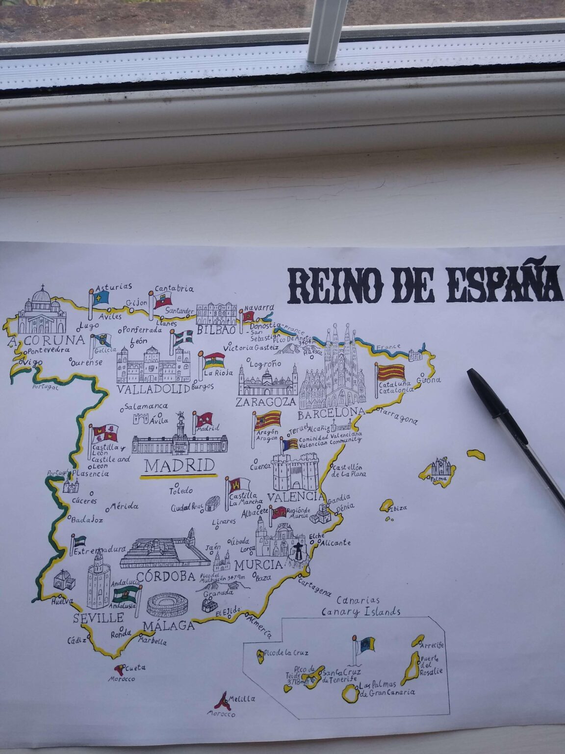 スペイン語の先生に退職祝いとして描いたスペインの地図