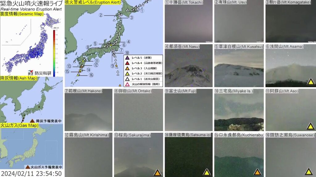 🔴緊急火山噴火速報ライブ The Real-time Volcano Eruption Alert in Japan