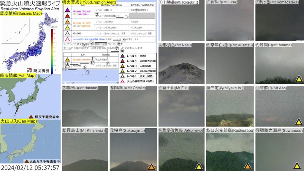 🔴緊急火山噴火速報ライブ The Real-time Volcano Eruption Alert in Japan