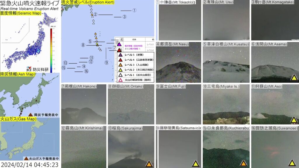 🔴緊急火山噴火速報ライブ The Real-time Volcano Eruption Alert in Japan