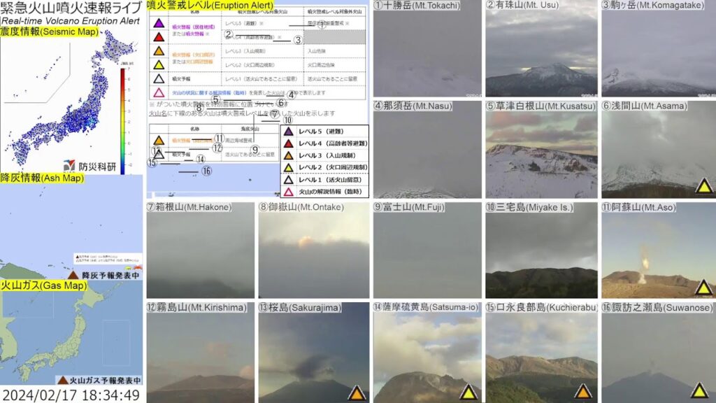 🔴緊急火山噴火速報ライブ The Real-time Volcano Eruption Alert in Japan