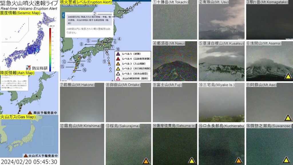 🔴緊急火山噴火速報ライブ The Real-time Volcano Eruption Alert in Japan