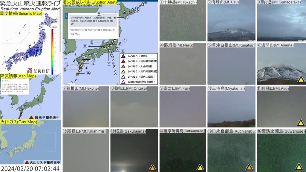 🔴緊急火山噴火速報ライブ The Real-time Volcano Eruption Alert in Japan