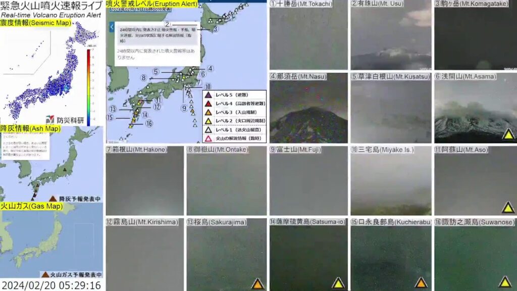 🔴緊急火山噴火速報ライブ The Real-time Volcano Eruption Alert in Japan