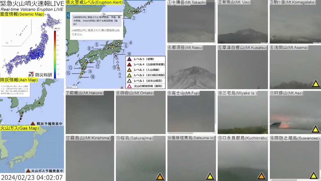 🔴緊急火山噴火速報ライブ The Real-time Volcano Eruption Alert in Japan