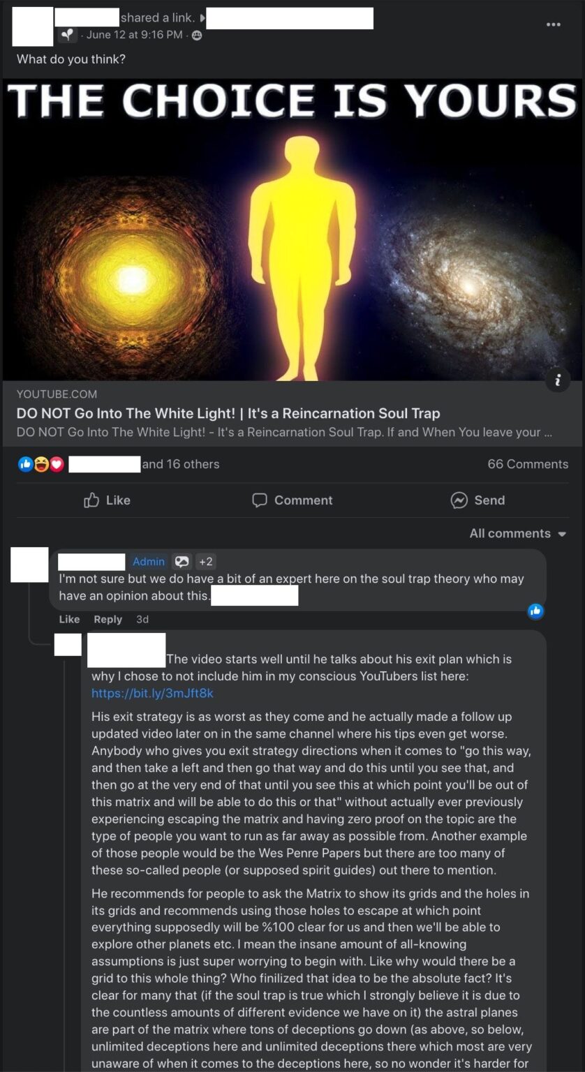 ソウルトラップの死後理論は、死後、私たちは光(天使、神、亡くなった愛する人の姿)を使って魂の記憶を閉じ込めて消去するマトリックスの中に残り、そのマトリックスに留まって生まれ変わるというものです。 ソウルトラップの死後理論は、死後、私たちは光(天使、神、亡くなった愛する人の姿)を使って魂の記憶を閉じ込めて消去するマトリックスの中に残り、そのマトリックスに留まって生まれ変わるというものです。