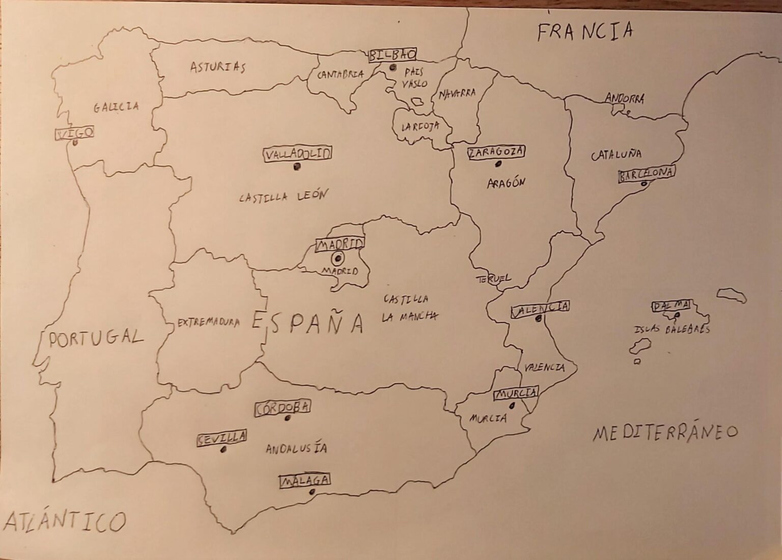 スペインの手描きの地図