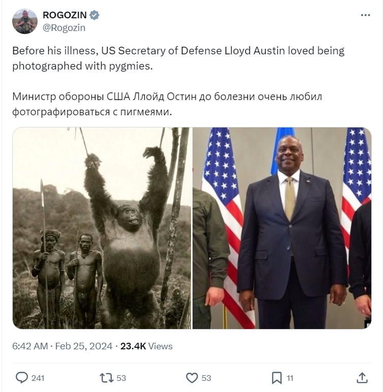 ロシア上院議員、ロイド・オースティン米国防長官を猿に例えた