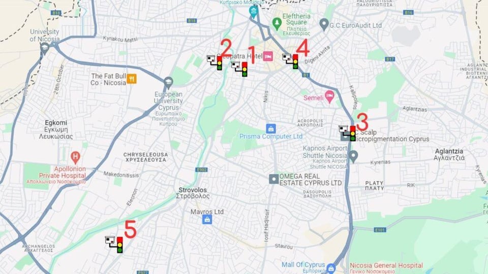 キプロスの警察カメラを地図上に修正