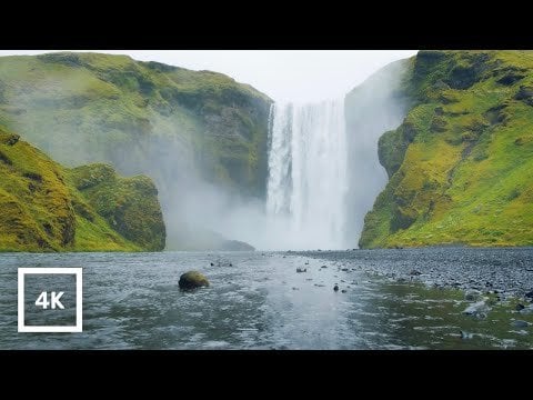 4K UHD スコゥガフォスの滝 ホワイト ノイズ |  6時間の睡眠と集中力の雰囲気
