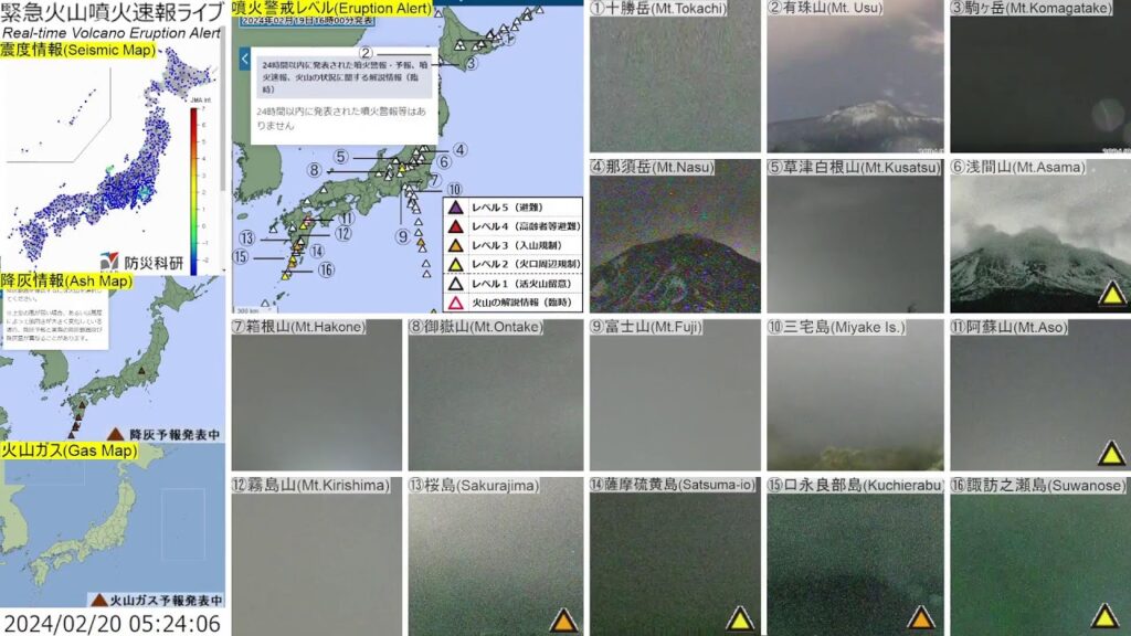 🔴緊急火山噴火速報ライブ The Real-time Volcano Eruption Alert in Japan