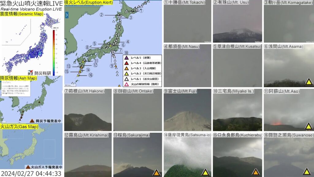 🔴緊急火山噴火速報ライブ The Real-time Volcano Eruption Alert in Japan