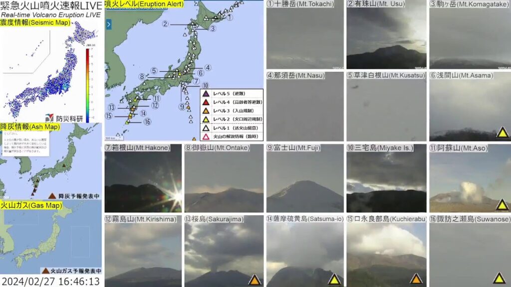 🔴緊急火山噴火速報ライブ The Real-time Volcano Eruption Alert in Japan