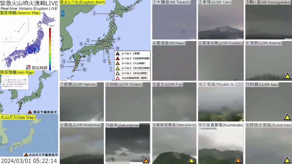 🔴緊急火山噴火速報ライブ The Real-time Volcano Eruption Alert in Japan