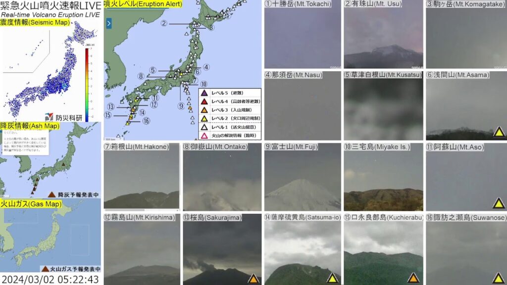 🔴緊急火山噴火速報ライブ The Real-time Volcano Eruption Alert in Japan