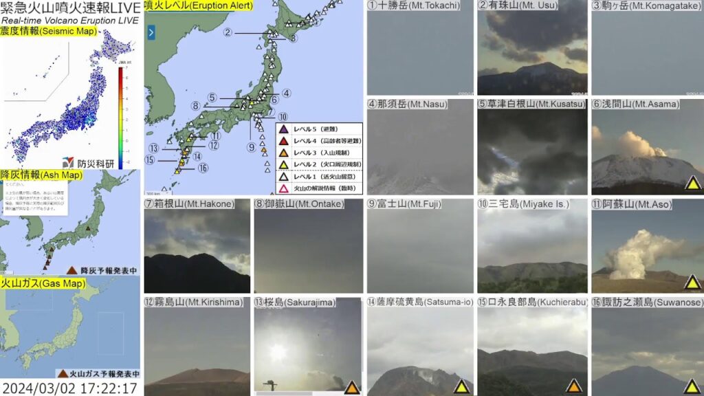 🔴緊急火山噴火速報ライブ The Real-time Volcano Eruption Alert in Japan