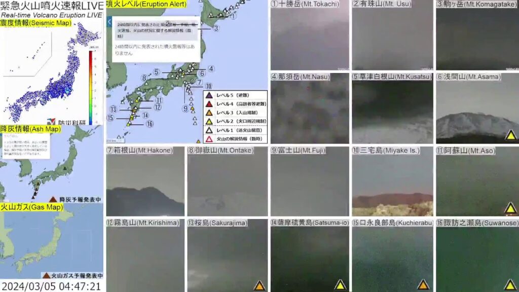 🔴緊急火山噴火速報ライブ The Real-time Volcano Eruption Alert in Japan
