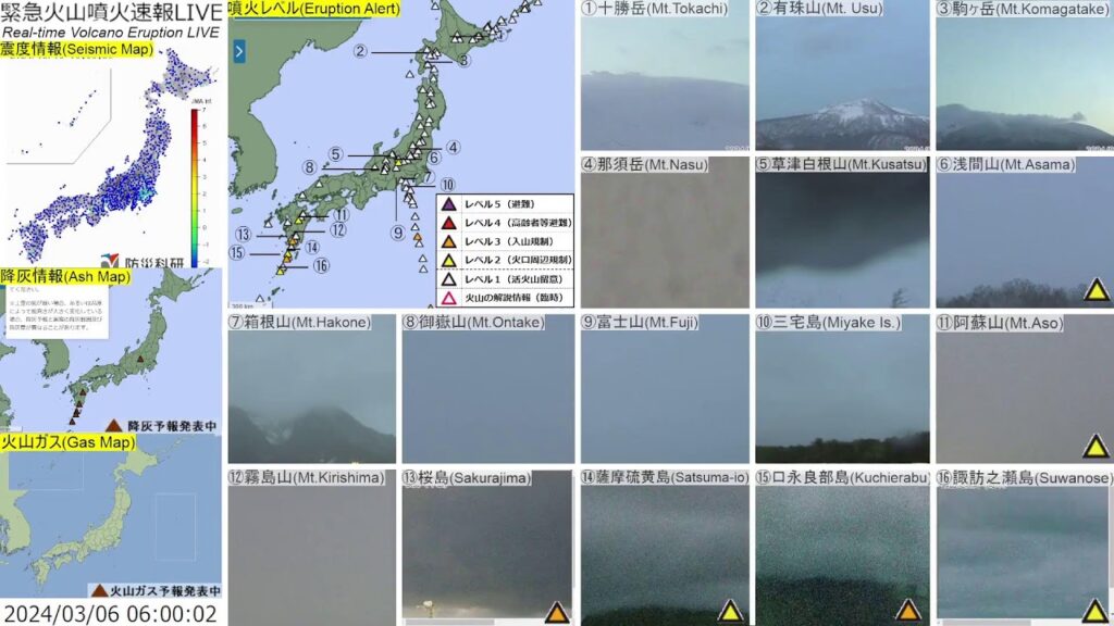 🔴緊急火山噴火速報ライブ The Real-time Volcano Eruption Alert in Japan