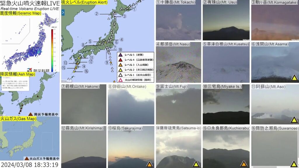 🔴緊急火山噴火速報ライブ The Real-time Volcano Eruption Alert in Japan