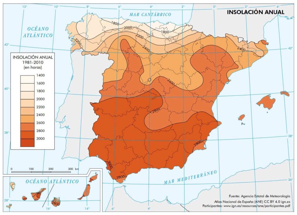 スペインの年間日照時間 (2020)