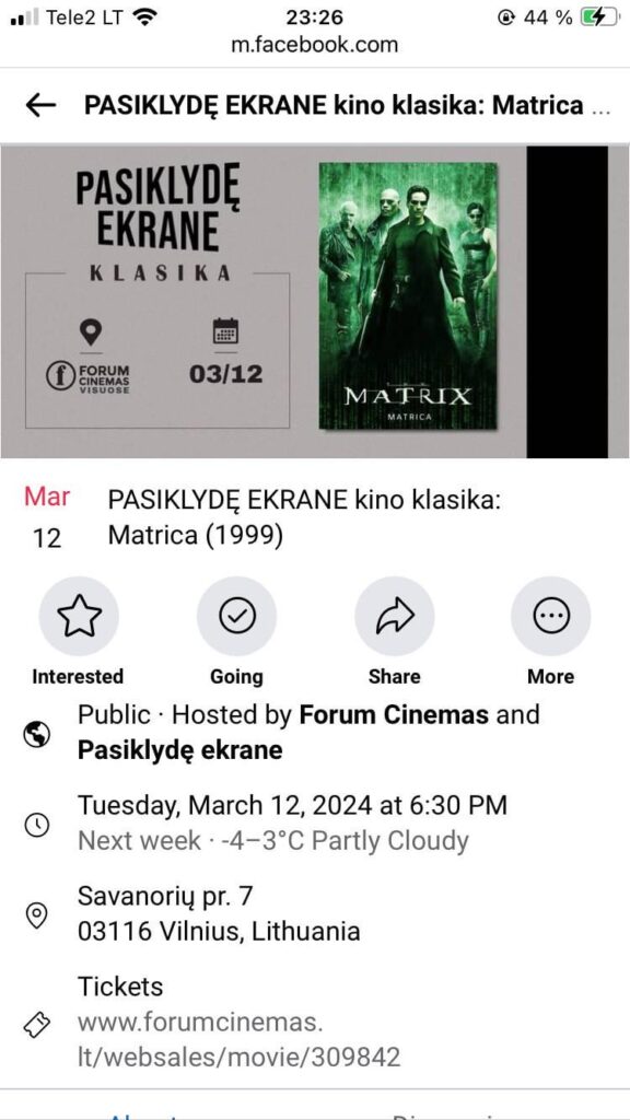 3月12日には『マトリックス』（1999）パート1が映画館で上映される。
