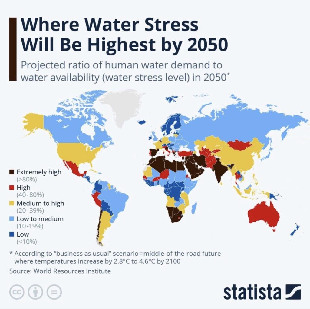 2050 年までに水ストレスが最も高まる地域
