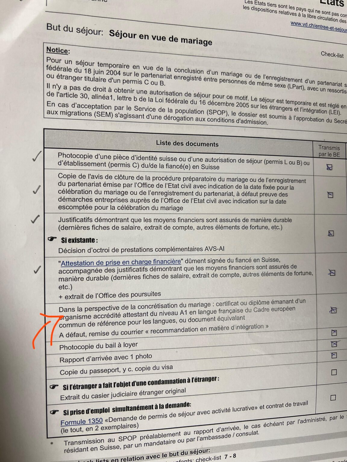 「セジュール・アン・ヴュ・ド・マリアージュ」に必要な次の書類について説明してくれる人はいますか？
