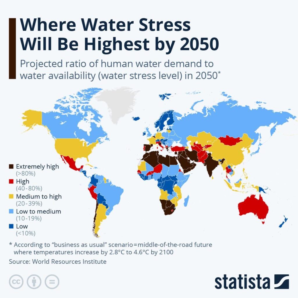2050 年までに水ストレスが最も高まる地域