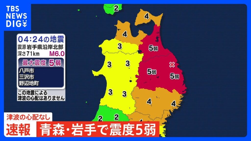 青森県と岩手県で最大震度5弱の地震　東通原発など異常は確認されず　JR東日本の各新幹線は始発から平常運転｜TBS NEWS DIG