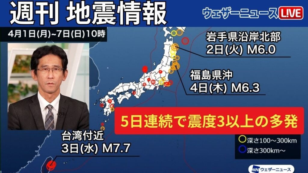 【週刊地震情報】5日連続で震度3以上の地震が発生　台湾では大きな被害（2024.4.7）
